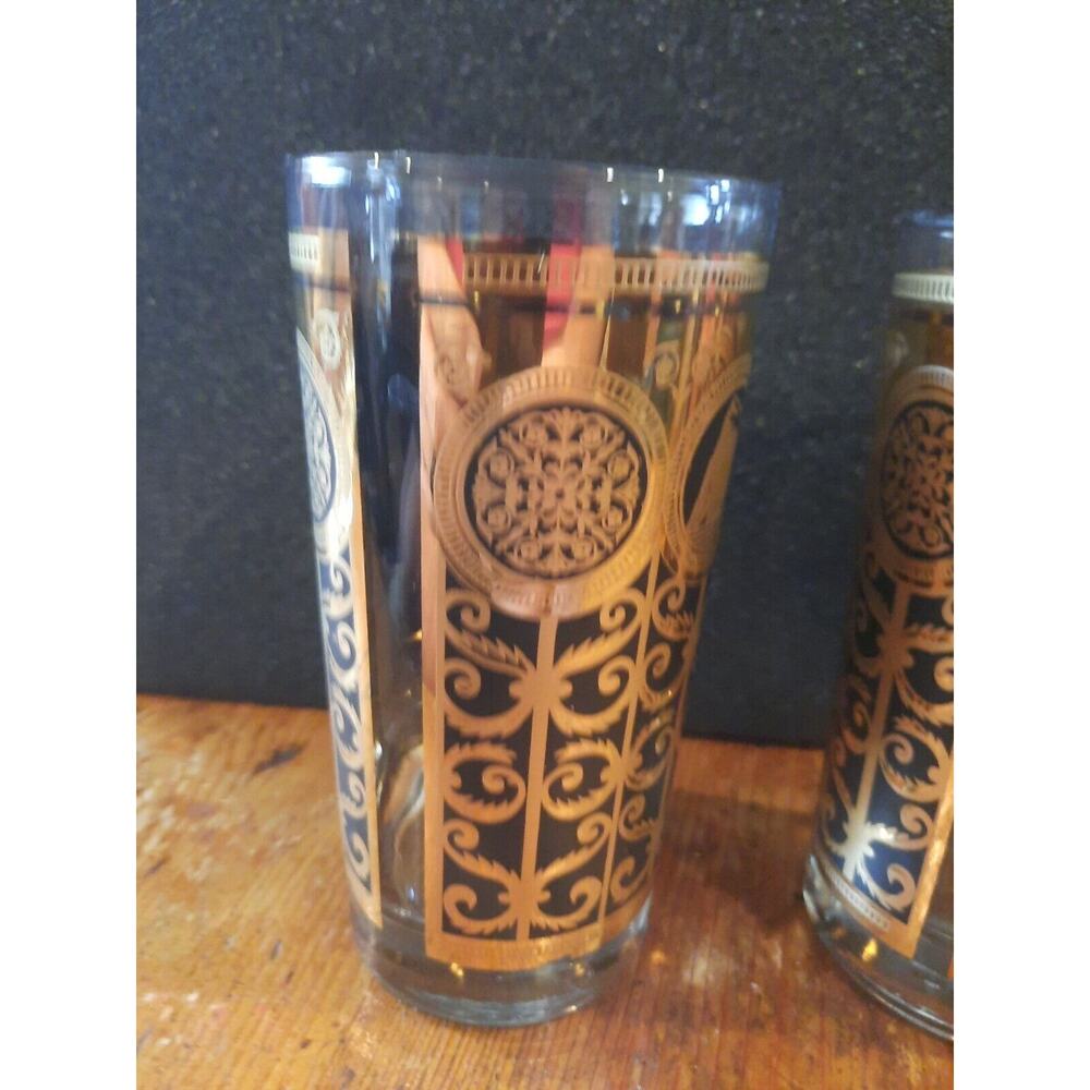Libbey MCM Black/Gold Highbal Glasses Rock of Gibraltar Prudential 16oz Set Of 2 - Picture 5 of 9